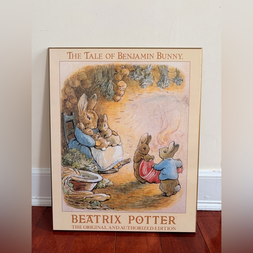Beatrix Potter “Benjamin Bunny” Wood Mounted Wall Art 20x16